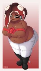 1girls 2020 2d 2d_(artwork) ass big_ass big_breasts black_boots boots bottom_heavy breasts chubby chubby_female covered_nipples curvaceous curvy curvy_figure dark-skinned_female dark_skin dat_ass fat_ass gift_wrapping green_eyes holding_breast huge_ass huge_breasts large_ass large_breasts looking_at_viewer marina_(splatoon) octoling octoling_girl partially_clothed shirtless solo solo_female splatoon splatoon_(series) splatoon_2 tagme tentacle tentacle_hair thick_thighs top_heavy watermark wide_hips yummygoods