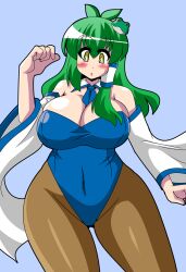 akasode_(tyaramu) bunnysuit cleavage green_hair huge_breasts sanae_kochiya touhou