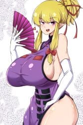 fan heart huge_breasts looking_at_viewer norori sideboob touhou yukari_yakumo