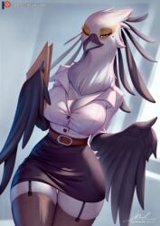 1girls 2023 2d aggressive_retsuko aggretsuko amber_eyes anthro artist_name artist_signature avian black_beak black_pupils breasts cleavage digital_media_(artwork) female female_only folder furry furry_female looking_at_viewer mole office_lady one_eye_closed pakwan008 patreon_url sanrio secret secretary_bird secretary_washimi smooth_fur solo solo_female standing tagme url washimi white_sclera