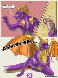 2020 abs activision anthro biceps comic dildo ejaculation english_text erection goo_transformation grin hi_res knot latex latex_transformation long_tongue male mid_transformation muscular muscular_male pecs reckless_rocket rubber sex_toy simple_background smile solo species_transformation spyro spyro_the_dragon stroking_penis tendrils text tongue transformation urethral