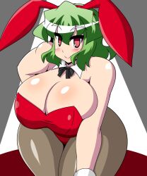 akasode_(tyaramu) bunny_ears bunnysuit cleavage huge_breasts leaning_forward looking_at_viewer touhou yuka_kazami yuuka_kazami