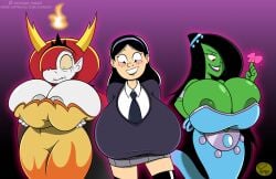 2d anya's_ghost anya_borzakovskaya barely_covered_breasts big_ass big_breasts breasts_bigger_than_head breasts_out_of_clothes clothed crossover danny_phantom desiree female female_only green-skinned_female green_skin hekapoo ilpanza star_vs_the_forces_of_evil tagme