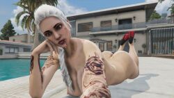 female fiona_stewart grand_theft_auto grand_theft_auto_online grand_theft_auto_v house laying_down nopixel outside pool scar sunbathing tattoo white_hair xartsavage