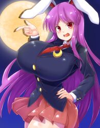 absurdres animal_ears blazer blouse breasts collared_shirt female highres huge_breasts jacket long_hair norori pink_skirt pleated_skirt purple_hair rabbit_ears rabbit_girl red_eyes reisen_udongein_inaba shirt skirt solo touhou very_long_hair white_shirt