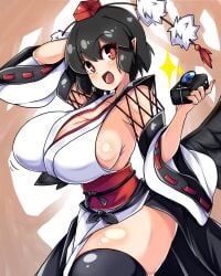 camera cleavage huge_breasts miko norori shameimaru_aya sideboob touhou touhou_lost_word