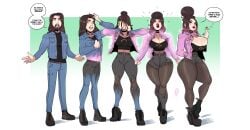 ass_expansion breast_expansion gender_transformation grumpy-tg hair_growth high_heel_boots huge_ass huge_breasts jacket lip_expansion mtf_transformation pantyhose personality_change thick_thighs thigh_expansion transformation transformation_sequence wide_hips