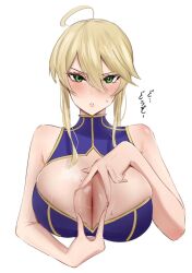 1girls artoria_pendragon_(lancer) blonde_hair boob_window breast_squish breasts chinetsu15 fate/grand_order fate_(series) female_only green_eyes hole paizuri_invitation partially_clothed pussy_positioned_at_chest simple_background solo_female solo_focus suggestive suggestive_pose sweat tagme unusual_genitalia unusual_pussy white_background