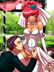 1boy 1futa bride female futa_on_male futanari licking_penis oral_sex sheanimale wedding_dress