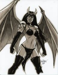 1girls bat_wings black_elbow_gloves black_fingerless_elbow_gloves black_fingerless_gloves black_gloves black_hair black_loincloth curvy_body curvy_female demon demon_girl demon_humanoid dynamite_comics elbow_gloves female female_only fingerless_elbow_gloves fingerless_gloves gloves hi_res highleg highleg_loincloth horns huge_breasts loincloth long_hair looking_at_viewer purgatori sakkara_(character) scott_dalrymple skull_pauldron vampire voluptuous voluptuous_female white_horn white_horns white_skin