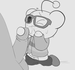 :3 ambiguous_gender anthro big_penis cum cum_on_face cum_on_glasses dick facial featureless_crotch glasses hi_res monochrome naughtyfey nerd nerdy pants_down penis reddit snoo watermark wink winking