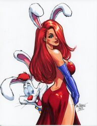 1girls 2023 female female_focus hi_res huge_breasts husband_and_wife jessica_rabbit large_ass large_breasts larger_female long_hair looking_at_viewer male mature_female roger_rabbit scott_dalrymple size_difference smaller_male thick_thighs who_framed_roger_rabbit