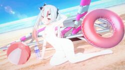 1girls 3d areolae barefoot beach beach_ball beach_chair breasts completely_nude completely_nude_female female female_only floaties full_body hand_behind_head hololive hololive_gen_2 hololive_japan kazxp koikatsu looking_at_viewer naked naked_female nakiri_ayame nipples nude nude_female pose red_eyes small_breasts solo solo_female virtual_youtuber vtuber water_bottle