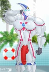 balls bara big_penis elemental_hero_neos jockstrap male male_only mouthless muscles muscular non-human penis solo solo_male theravic white_body yu-gi-oh!