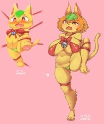 absurd_res animal_crossing anthro bell big_breasts bikini bodily_fluids boingfarm bondage bound bow_ribbon breasts clothed clothing domestic_cat drooling felid feline felis female hands_behind_back hi_res huge_breasts legs_tied mammal nintendo one_leg_up open_mouth raised_leg redraw saliva solo swimwear tangy_(animal_crossing)