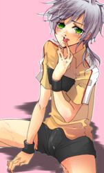 1boy blush bulge cum cum_in_mouth cum_on_body cum_on_boy cum_on_face erection femboy gay girly gray_hair green_eyes grey_hair male male_only niou_masaharu penis prince_of_tennis tagme white_hair yaoi