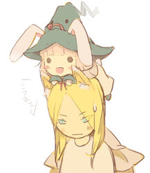 angela_leon animal_ear blonde_hair blue_eyes bunny_ear fox_ear hat lowres mifune pink_hair soul_eater witch_hat