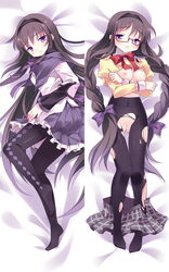 1girls akemi_homura akemi_moemura alternate_hairstyle bed bed_sheet black_hair bow braid breasts crossed_arms dakimakura female glasses hair_ornament hairband human human_only long_hair lying magical_girl mahou_shoujo_madoka_magica nipples on_side pantyhose purple_eyes pussy red-framed_glasses ribbon rie_(reverie) school_uniform skirt solo spoilers torn_clothes torn_pantyhose twin_braids uncensored