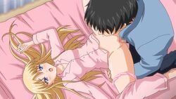 age_difference airi_akizuki animated bed blonde_hair blue_eyes blush censored clothed_sex clothing cum faceless_male female human male oni_chichi pajamas panties penis pillow pussy straight