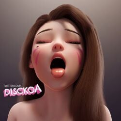 1girls 3d 3d_(artwork) ahe_gao alternate_hairstyle asian blizzard_entertainment brown_eyes brown_hair closed_eyes cum_announcement cute d.va discko discko_d.va eyelashes eyeliner eyes_closed eyeshadow facepaint facial_markings female grey_background hana_song imminent_cumshot imminent_oral korean long_hair nude open_mouth overwatch pale-skinned_female pale_skin petite pink_eyeshadow pink_lipstick seductive_look seductive_mouth slim teenager throat tongue_out waiting_for_cum whisker_markings