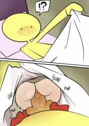 !? 1boy 1boy1girl 1girls 2d ass bed big_balls big_penis bob_(dsand) ghost ghost_girl joshin my_ghost_friend no_panties penis_in_pussy pussy_penetration red_thighhighs sex skirt_lift socks susie_(dsand) under_blanket yellow_body yellow_skin