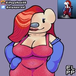 1girls 2023 bear bear_(game) betty_amelia_rose_(bear) big_breasts blue_nose clothed clothing cream_body cream_fur dress elpepereal female female_focus female_only gloves i_need_special_guest_r34 jessica_rabbit_(cosplay) lipstick long_gloves newgrounds_username red_dress red_hair roblox roblox_game signature twitter_username ursid ursine voluptuous voluptuous_female