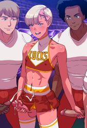 1femboy 5boys balls blonde_hair blue_eyes cheerleader cheerleader_uniform cocks crossdressing cum cum_on_penis cum_on_skirt dark-skinned_male dark_skin femboy gay handjob male male_cheerleader masturbation nipple_bulge original penis penis_under_skirt pink_nail_polish tagme tekuho testicles tracy_(tekuho) trap yaoi