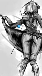 black_and_white etcaos genshin_impact hoyoverse maid_uniform noelle_(genshin_impact) rough_sketch scat shit tights upskirt video_games