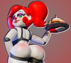 3d 3d_(artwork) ass ass_focus baby_(fnafsl) blender blender_(software) bra breasts circus_baby circus_baby_(fnaf) female female_only five_nights_at_freddy's five_nights_at_freddy's:_sister_location green_eyes hand_on_breast holding_breast looking_at_viewer m0nk3y nipples plate red_hair red_lipstick robot robot_girl scottgames sister_location smile so87baby solo solo_female summer_of_87_baby