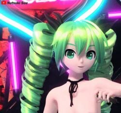 1girls 3d animated ass breasts color drill_hair female female_only green_eyes green_hair hatsune_miku jump light-skinned_female light_skin medium_breasts nipples nutsuki_suu project_diva solo thighhighs vocaloid watermark