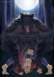 abs anthro anthro_dominating_human big_dom_small_sub big_muscles big_pecs big_penis black_body black_fur bodily_fluids canid canine canis clothing dominant dominant_anthro dominant_male duo erection full_moon fur genital_fluids genitals hi_res holding_partner human human_on_anthro imminent_anal imminent_sex interspecies looking_at_viewer luiixury_art male male/male mammal moon muscular muscular_anthro muscular_male night nipples nude pecs penis pinned precum sharp_teeth size_difference smaller_human smaller_male submissive submissive_human submissive_male teeth tongue tongue_out torn_clothing underwear were werecanid werecanine werewolf wolf