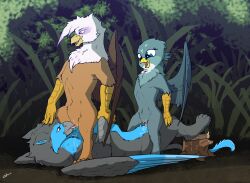 2023 amber_eyes avian beak blue_body blue_feathers blue_fur bodily_fluids brown_body brown_eyes brown_feathers brown_fur claws clitoris cowgirl_position cunnilingus detailed_background facesitting feathered_wings feathers female female_penetrated feral feral_on_feral feral_penetrated feral_penetrating feral_penetrating_feral friendship_is_magic from_front_position fur gabby_(mlp) genital_fluids genitals gilda_(mlp) green_eyes group group_sex gryphon hand_on_head hasbro hi_res male male/female male_penetrating male_penetrating_female markings my_little_pony mythological_avian mythology on_bottom on_top open_mouth oral outside paws penetration penile penile_penetration penis penis_in_pussy purple_markings pussy pussy_juice reverse_spitroast saliva sex signature sitting_on_another straddling talons tongue tongue_out tree_stump trio vaginal_penetration wings yellow_body zafara_(artist) zephyr_(bateleurs)