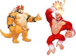 2023 anthro ape areola armband balls beard belly biceps biped bowser bracelet collar digital_media_(artwork) donkey_kong donkey_kong_(series) duo erection eyebrows facial_hair featureless_crotch felid fire foreskin fur genitals glans gorilla hair haplorhine hi_res horikwawataru horn humanoid_genitalia humanoid_penis jewelry koopa male male_only mammal mario_(series) mostly_nude musclegut muscular muscular_anthro muscular_male muscular_thighs navel necktie necktie_only nintendo nipples open_mouth open_smile pantherine pecs penis pose primate quads red_body red_fur red_hair retracted_foreskin scalie shell simple_background sketch_page smile spiked_armband spiked_bracelet spiked_collar spiked_shell spiked_tail spikes spikes_(anatomy) standing super_mario_bros._(2023_film) tan_body tan_fur teeth thick_thighs tiger tongue white_background yellow_body