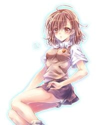 1girls 2020s 2021 alternate_breast_size bare_legs bare_thighs blush breasts brown_eyes brown_hair chima_(artist) clothed clothed_female female hair_flower hair_ornament hi_res looking_at_viewer loose_socks matching_hair/eyes medium_breasts miniskirt misaka_mikoto safe school_uniform schoolgirl sfw short_hair shorts shorts_under_skirt socks solo teenage_girl teenager thighs to_aru_kagaku_no_railgun to_aru_majutsu_no_index tokiwadai_school_uniform white_background white_socks young