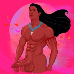 abs biceps big_balls big_chest big_pecs big_testicles blueboybara boner bulging_biceps dark-skinned_male dark_skin disney disney_prince disney_princess erect_penis erection genderswap_(ftm) hard_on huge_balls huge_chest huge_pecs huge_testicles long_hair looking_at_viewer male male_only melanin muscles muscular muscular_male pecs pocahontas pocahontas_(character) rule_63 smooth_chest smooth_skin tattoos thick_thighs uncut veiny_penis