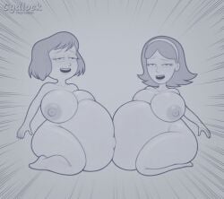 2girls big_belly big_breasts cydlock female female_only monochrome multiple_girls multiple_pregnancies pregnant rick_and_morty