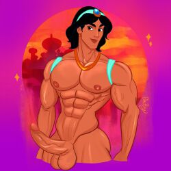 1boy abs aladdin arab arab_male arabian biceps big_chest big_pecs blueboybara boner bulging_biceps dark-skinned_male dark_skin disney disney_prince disney_princess erect_penis erection genderbend genderswap genderswap_(ftm) hard_on huge_chest huge_pecs looking_at_viewer male male_only melanin middle_eastern middle_eastern_male muscles muscular muscular_male pecs princess_jasmine rule_63 smooth_chest smooth_skin thick_thighs uncut veiny_penis