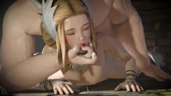 3d animated blender_(software) blonde_hair bone female final_fantasy final_fantasy_xiv finger_in_mouth green_eyes hyur initial_a kan-e-senna male prone prone_position saliva_string sex_from_behind square_enix sweaty_body tagme unseen_male_face video