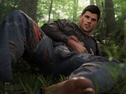 1boy actor appasart big_bulge bulge caucasian caucasian_male celebrity forest huge_bulge in_character jacob_black looking_at_viewer male male_only muscles muscular muscular_male outdoors outside ripped_clothing ripped_pants solo solo_male taylor_lautner the_twilight_saga woods