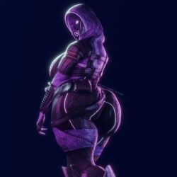 1girls 3d alien alien_girl bioware bodysuit coolmaster98 dark_background fat_ass fat_butt female female_only fully_clothed looking_at_viewer looking_back masked mass_effect quarian solo tali'zorah_nar_rayya