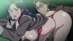 1boy 1girls 2d_animation animated areolae ass blue_hair bouncing_breasts breasts ishida_yumi large_ass large_breasts lingerie loop mesu_saga:_persona nipples outdoors screencap straight tagme thick_thighs thighs video