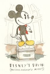 anthro balls barry_blitt david_(michelangelo) disney fine_art_parody flaccid genitals hi_res male male_only mammal mickey_mouse mouse murid murine penis public_domain rodent solo the_new_yorker