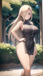 1girls ai_generated bare_legs big_breasts blonde_female blonde_hair blue_eyes blush bottomless breasts busty curvaceous dress erect_nipples erect_nipples_under_clothes female female_only g-string hair_over_one_eye ino_yamanaka light_blue_eyes looking_at_viewer nai_diffusion naruto naruto:_the_last naruto_(series) naruto_shippuden nipples panties platinum_blonde_hair sleeveless sleeveless_dress smile solo solo_focus stable_diffusion visible_nipples voluptuous walking