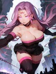 1girls ai_generated black_legwear breasts chains choker cleavage detached_sleeves erotic_nansensu fate/stay_night fate_(series) long_hair looking_at_viewer medusa_(fate) pink_hair purple_eyes purple_hair raider solo solo_female solo_focus stable_diffusion thigh_boots