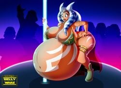 1girls ahsoka_tano alien ass belly big_ass big_belly big_breasts bikini breasts darkatio female hand_on_hip huge_belly huge_breasts orange_skin pregnant ready_to_pop star_wars stripper stripper_pole togruta