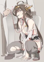 1boy 1girls admiral_(kantai_collection) ahoge breasts brown_hair chair collar cum dominant_male female femsub grey_eyes grey_legwear hair_bun hand_on_head happy happy_sub headgear heart high_heel_boots hips horny kantai_collection kongou_(kantai_collection) large_breasts leash legs light-skinned_female light-skinned_male long_hair male military_uniform ningen_(ningen96) nipple_slip petting_head sex_pet sex_slave simple_background sitting_on_chair sleeves squatting thigh_boots thighs torn_clothes unzipped_pants vaginal_juices zipper