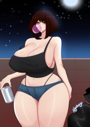 1girls booty_shorts breasts brown_eyes brown_hair female guabeyo huge_breasts light-skinned_female light_skin my_hero_academia nyabeyo ochako_uraraka outdoors short_hair short_shorts shorts tank_top thick_thighs