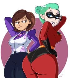 2girls back_view big_ass big_breasts big_butt blue_eyes bodysuit brown_eyes brown_hair clothes_swap clothing_swap crossover crossover_cosplay disney disney_channel elastigirl_(cosplay) female female_only front_view gloves green_hair hand_behind_head hand_on_hip helen_parr large_ass large_butt mature mature_female milf mother multiple_girls odalia_blight odalia_blight_(cosplay) outfit_swap pants pixar short_hair sideboob stewsspicyblog straight_hair the_incredibles the_owl_house thick_ass thick_thighs tight_clothing wide_hips