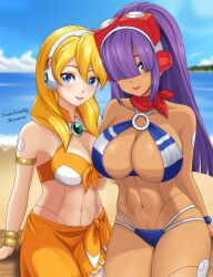 2girls alia android beach big_breasts bikini female female_only layer mega_man mega_man_x mega_man_x_dive robot_girl tagme toon_scarly