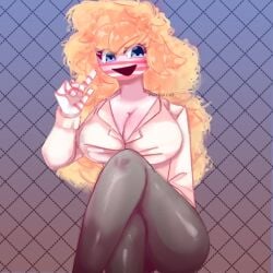 1girls big_breasts blue_eyes breasts countryhumans countryhumans_girl fanart female female_only legwear long_hair markai_cat pantyhose simple_background tight_clothing united_states_of_america_(countryhumans) wavy_hair white_shirt white_skin yellow_hair